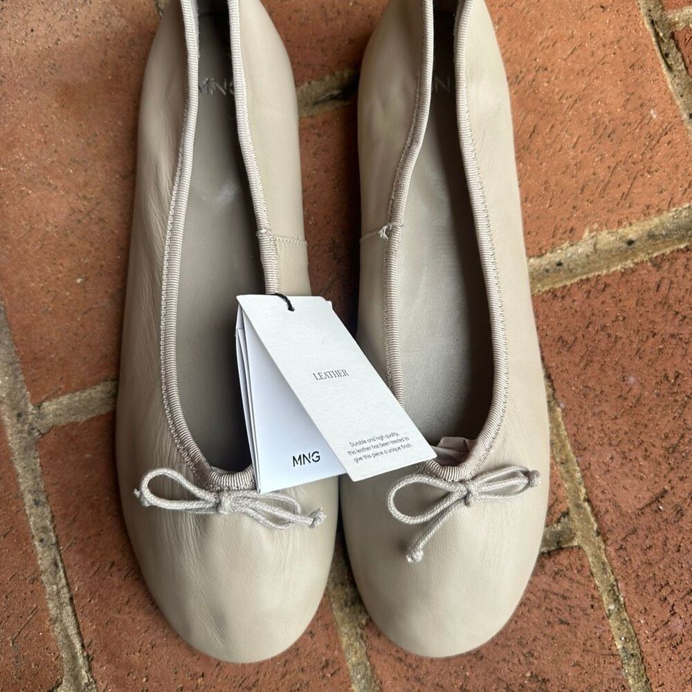 Mango MNG Leather Ballet Flats Bow Detail Beige Womens EU 41 Mango NEW - Picture 11 of 12